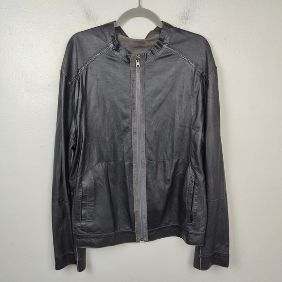 Vintage Overland Reversible Lamb‎ Leather Jacket Mens XL Black Gray Bomber - Picture 1 of 10
